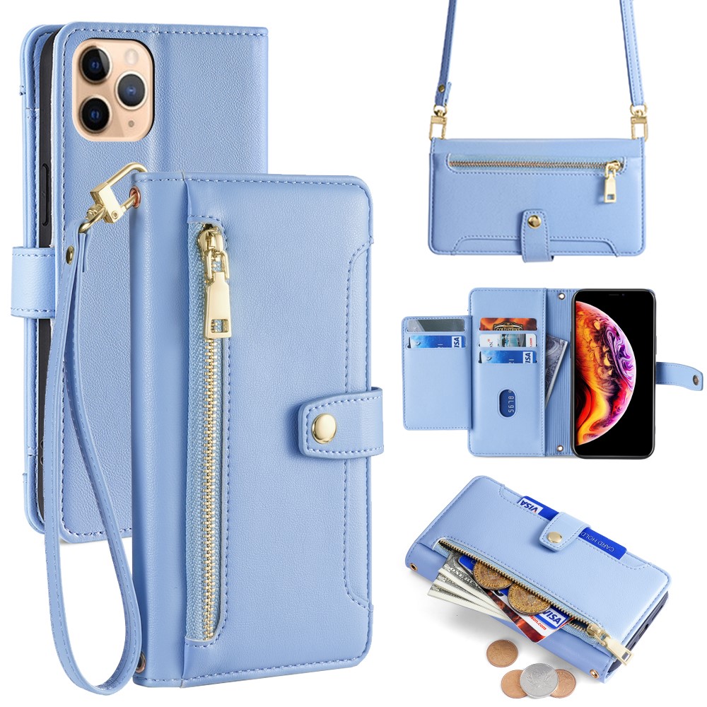 For iPhone 11 Pro Max Cell Phone Case Magnetic Closure PU Leather Cover - Blue