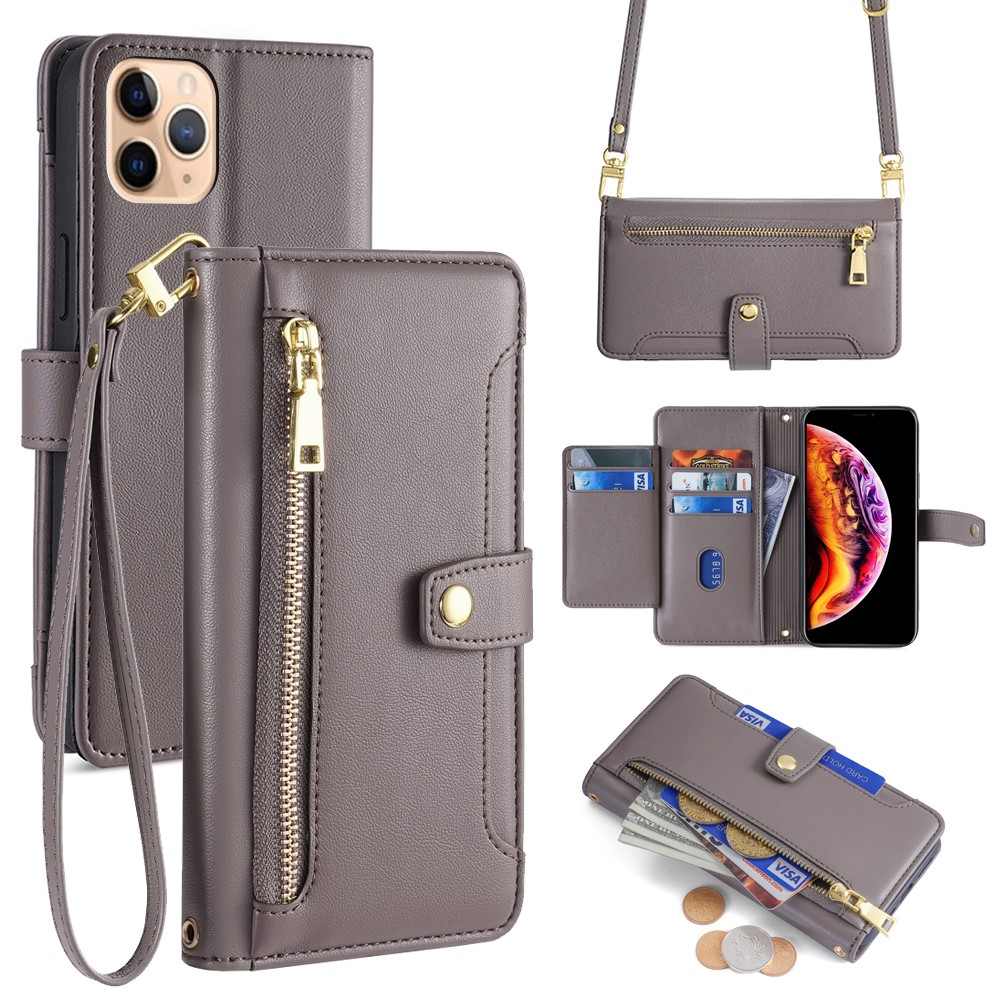 For iPhone 11 Pro Max Cell Phone Case Magnetic Closure PU Leather Cover - Grey