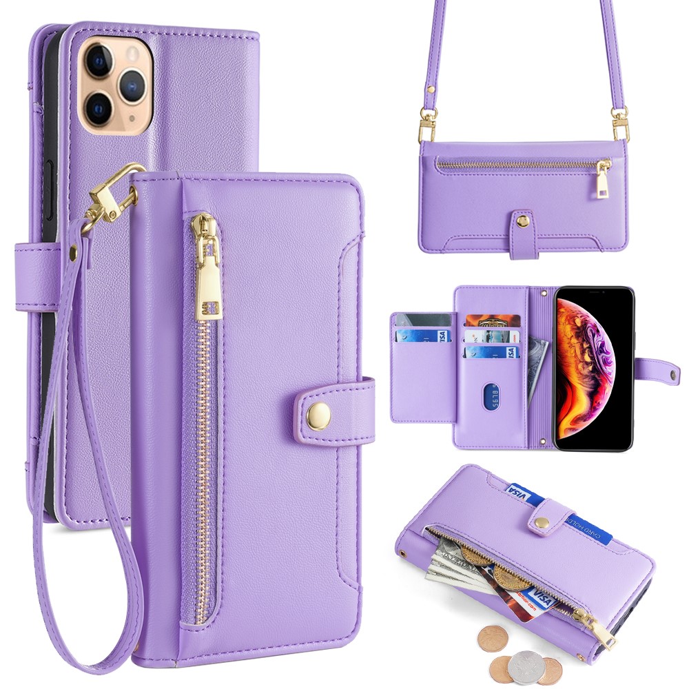 For iPhone 11 Pro Max Cell Phone Case Magnetic Closure PU Leather Cover - Purple