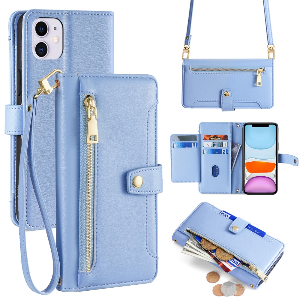 For iPhone 11 Case Anti-scratch Wallet Phone Cover with Magnetic Closure - Blue