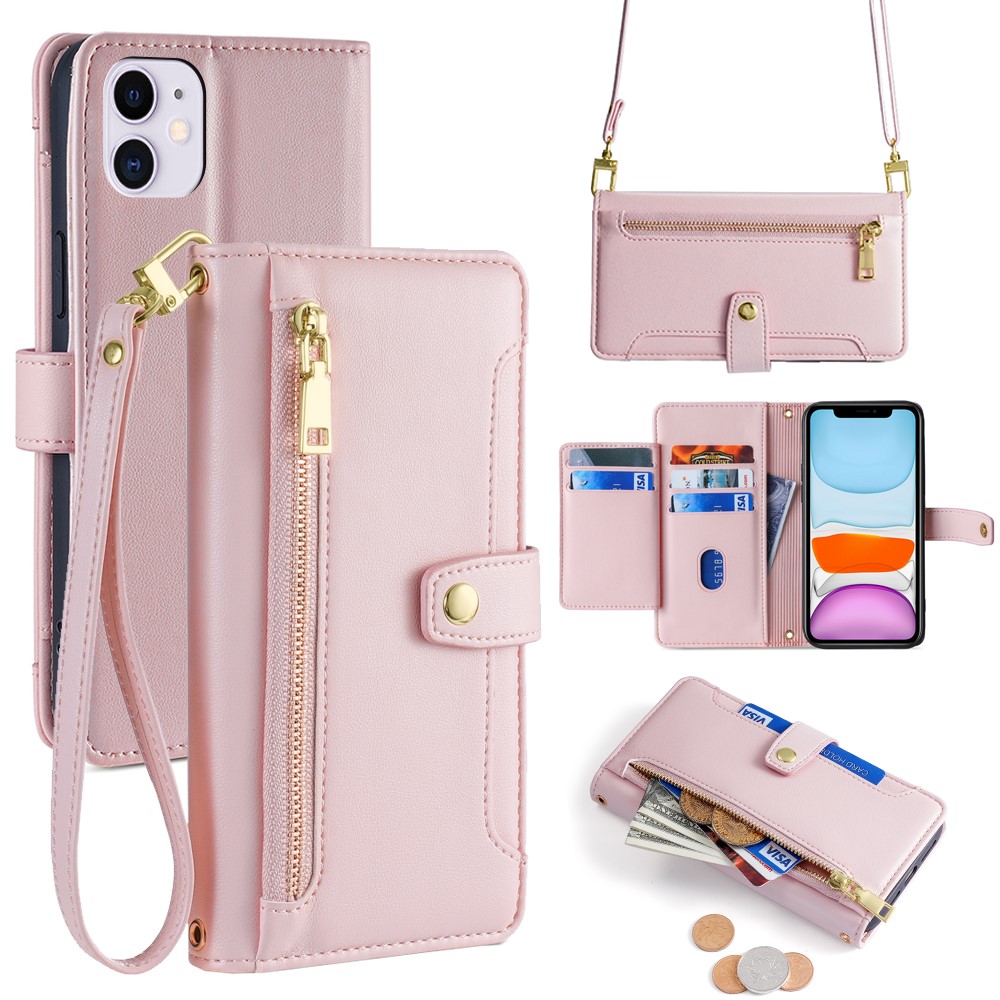 For iPhone 11 Case Anti-scratch Wallet Phone Cover with Magnetic Closure - Pink