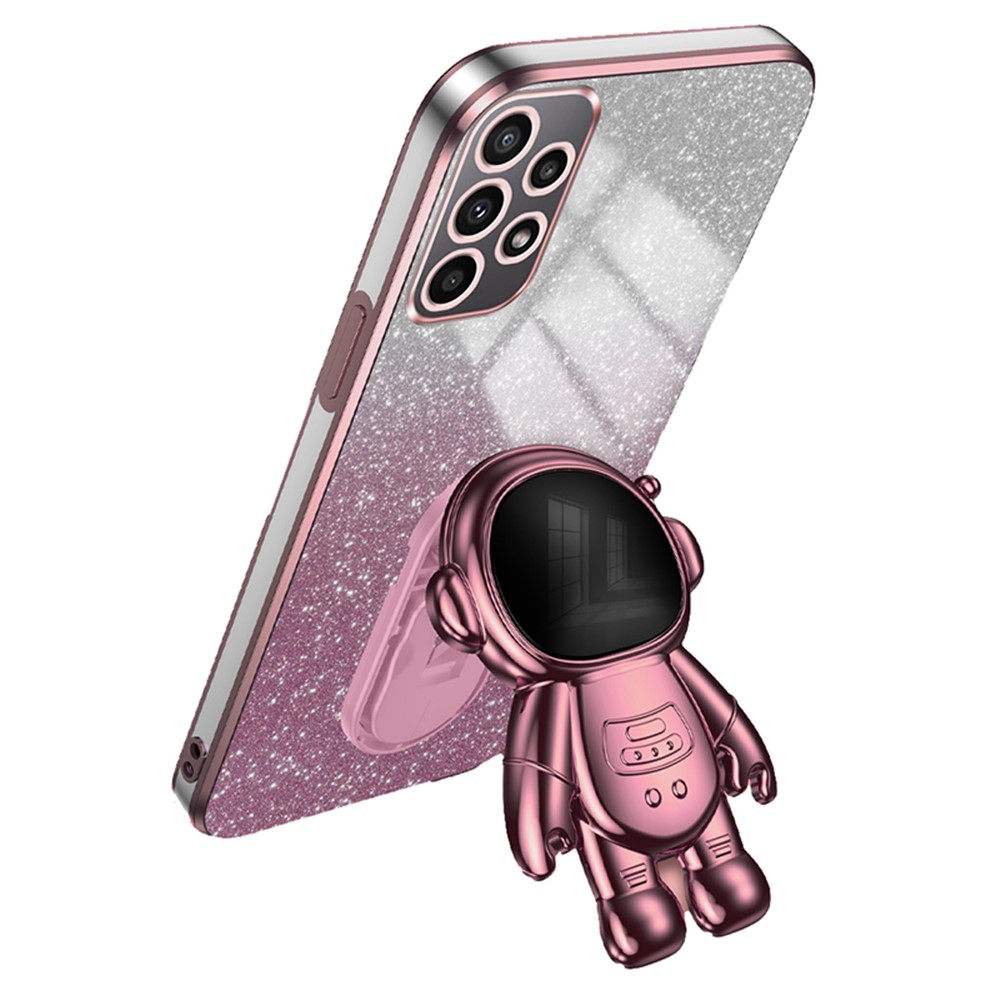 For Samsung Galaxy A32 4G (EU Version) Electroplating Phone Cover PC+TPU Case with Astronaut Kickstand - Pink
