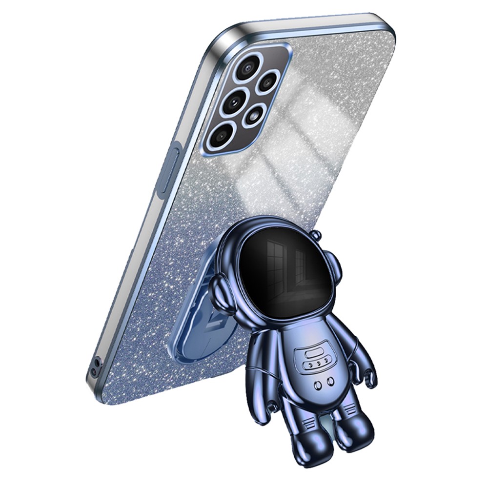 For Samsung Galaxy A32 4G (EU Version) Electroplating Phone Cover PC+TPU Case with Astronaut Kickstand - Blue
