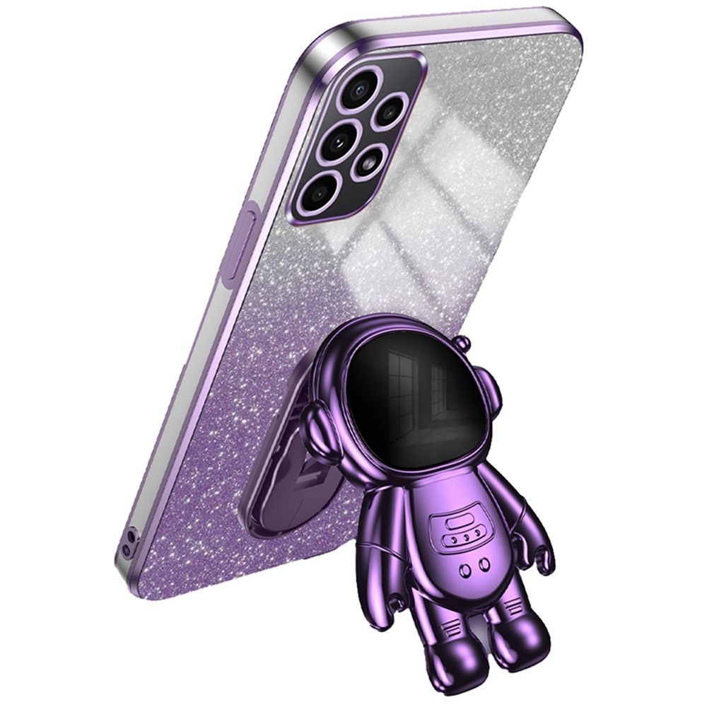 For Samsung Galaxy A32 4G (EU Version) Electroplating Phone Cover PC+TPU Case with Astronaut Kickstand - Purple