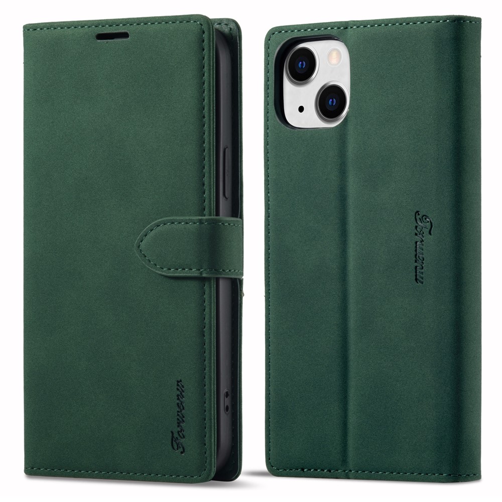 FORWENW F1 Series For iPhone 15 Plus Case Viewing Stand PU Leather Flip Cell Phone Cover - Green