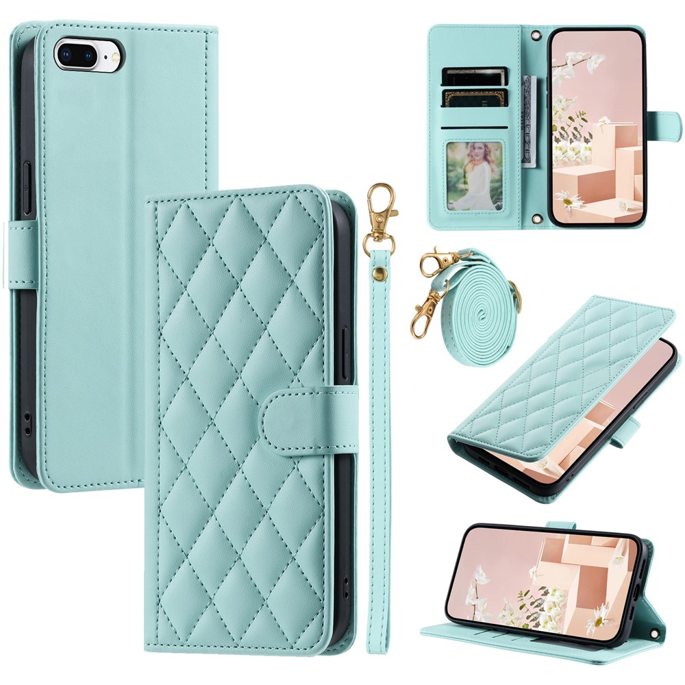 For iPhone 6 Plus / 6s Plus / 7 Plus / 8 Plus Case Wallet PU Leather Crossbody Phone Cover - Mint Green