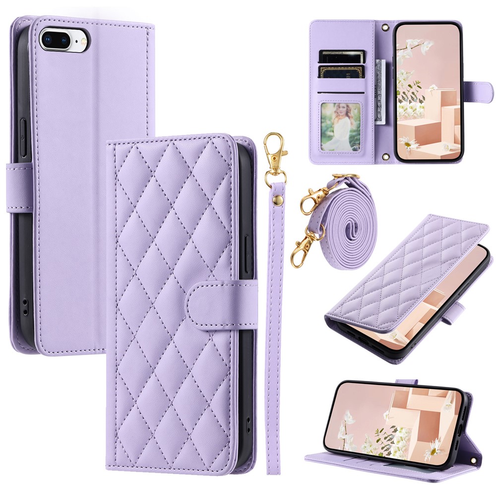 For iPhone 6 Plus / 6s Plus / 7 Plus / 8 Plus Case Wallet PU Leather Crossbody Phone Cover - Purple