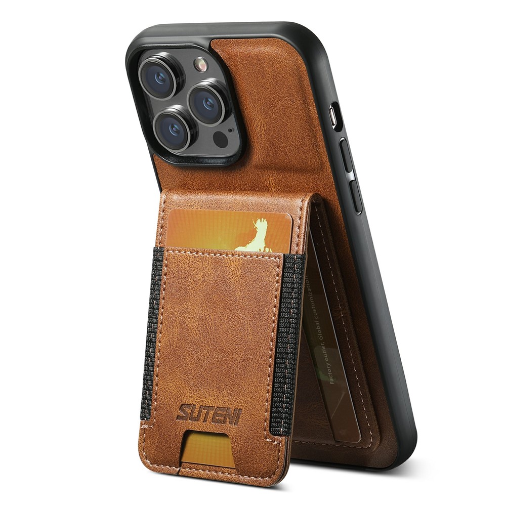 SUTENI H03 For iPhone 12 / 12 Pro Case Card Slot Holder Phone Cover with Kickstand - Brown