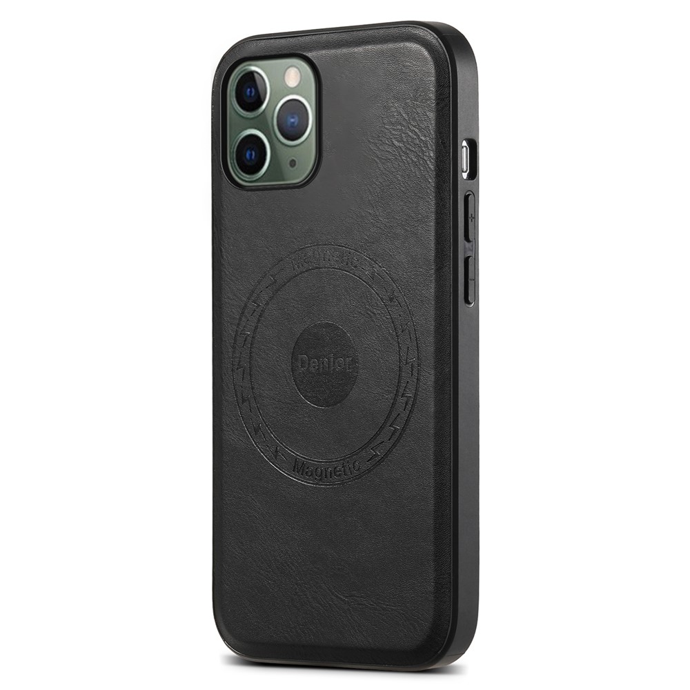 DENIOR For iPhone 11 Pro Magnetic Case PU Leather Non-Slip Grip Phone Back Cover - Black