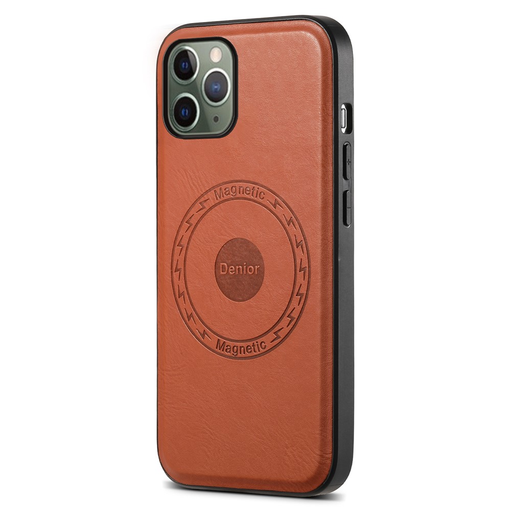 DENIOR For iPhone 11 Pro Magnetic Case PU Leather Non-Slip Grip Phone Back Cover - Brown