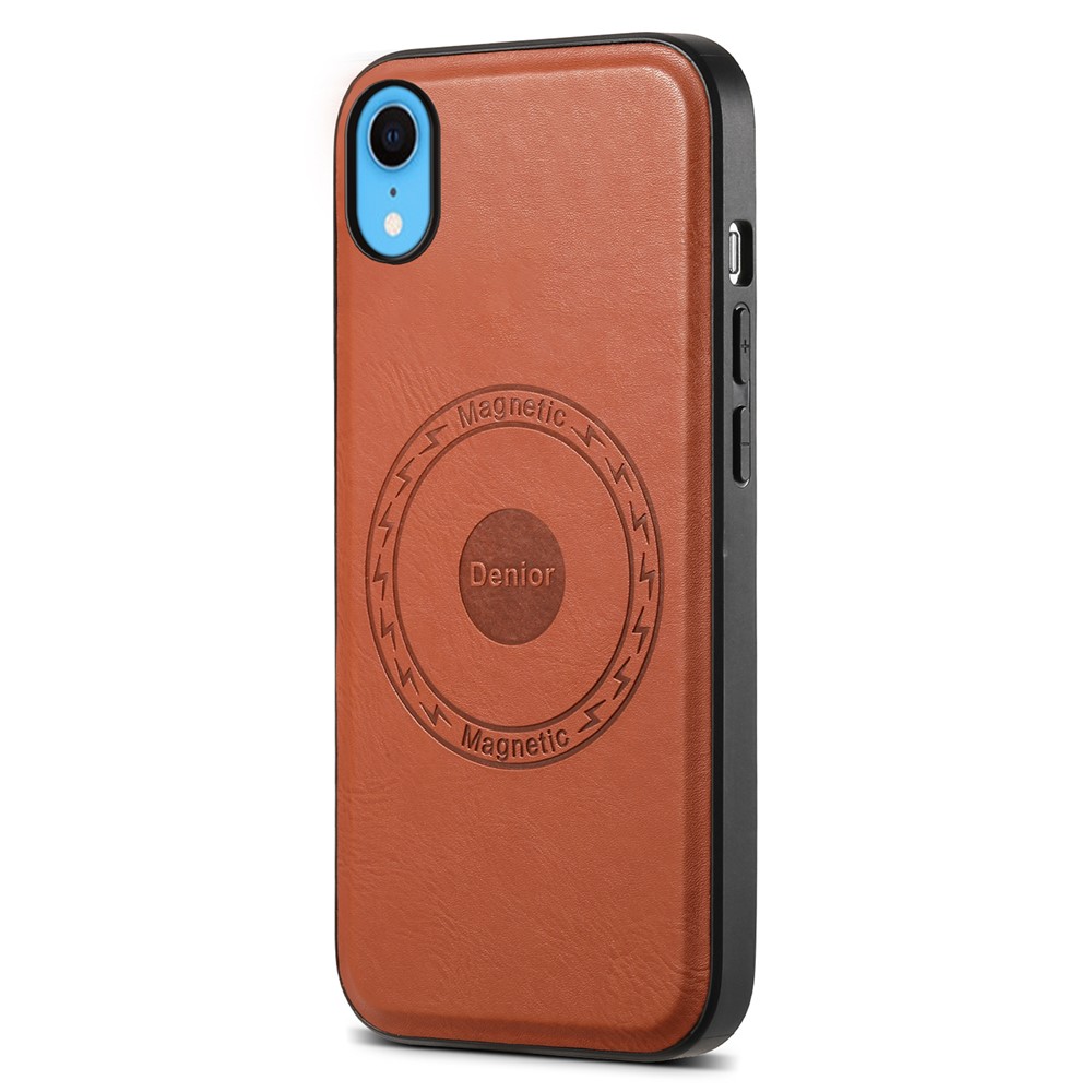 DENIOR For iPhone XR Case PU Leather Phone Back Cover Compatible with Magsafe - Brown
