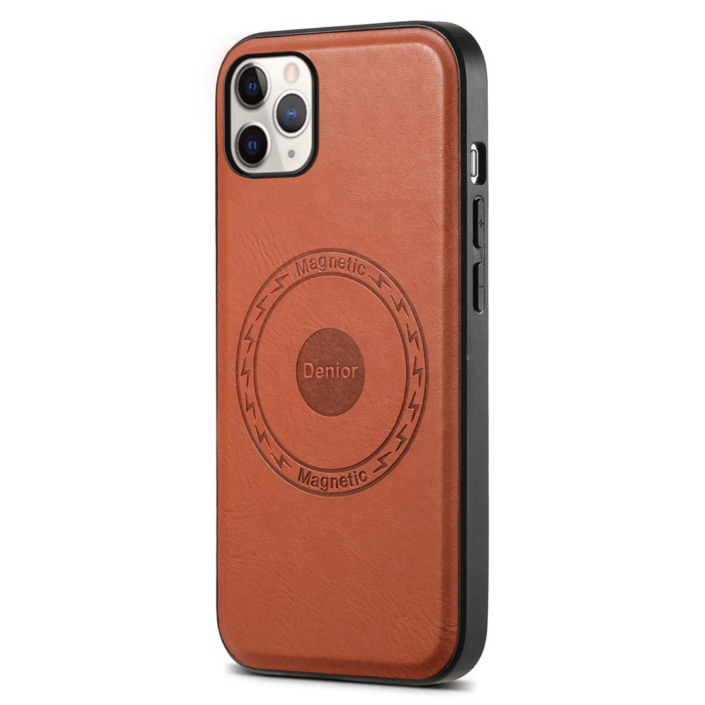 DENIOR Magnetic Case for iPhone 11 Pro Max , PU Leather Coated PC+TPU Phone Cover - Brown