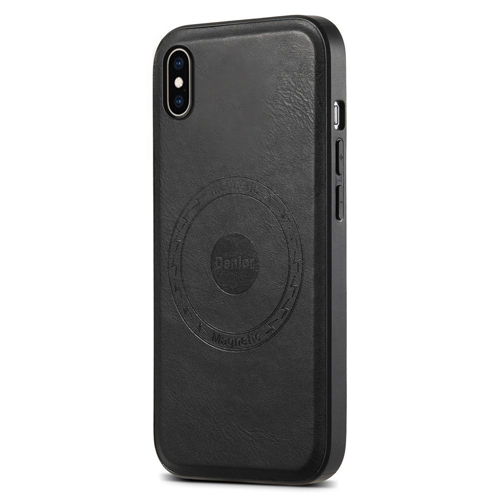 DENIOR For iPhone XS Max Magnetic Case PU Leather Coated PC+TPU Shockproof Phone Cover - Black