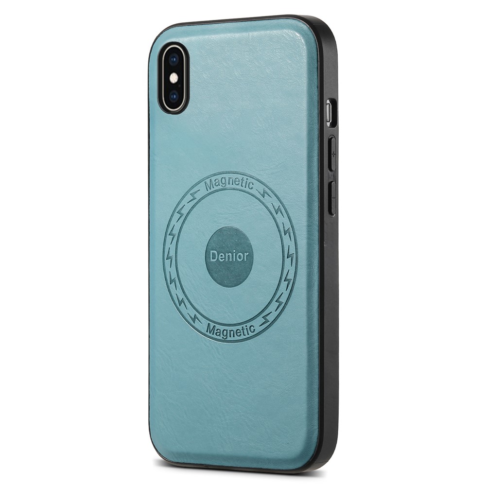 DENIOR For iPhone XS Max Magnetic Case PU Leather Coated PC+TPU Shockproof Phone Cover - Blue