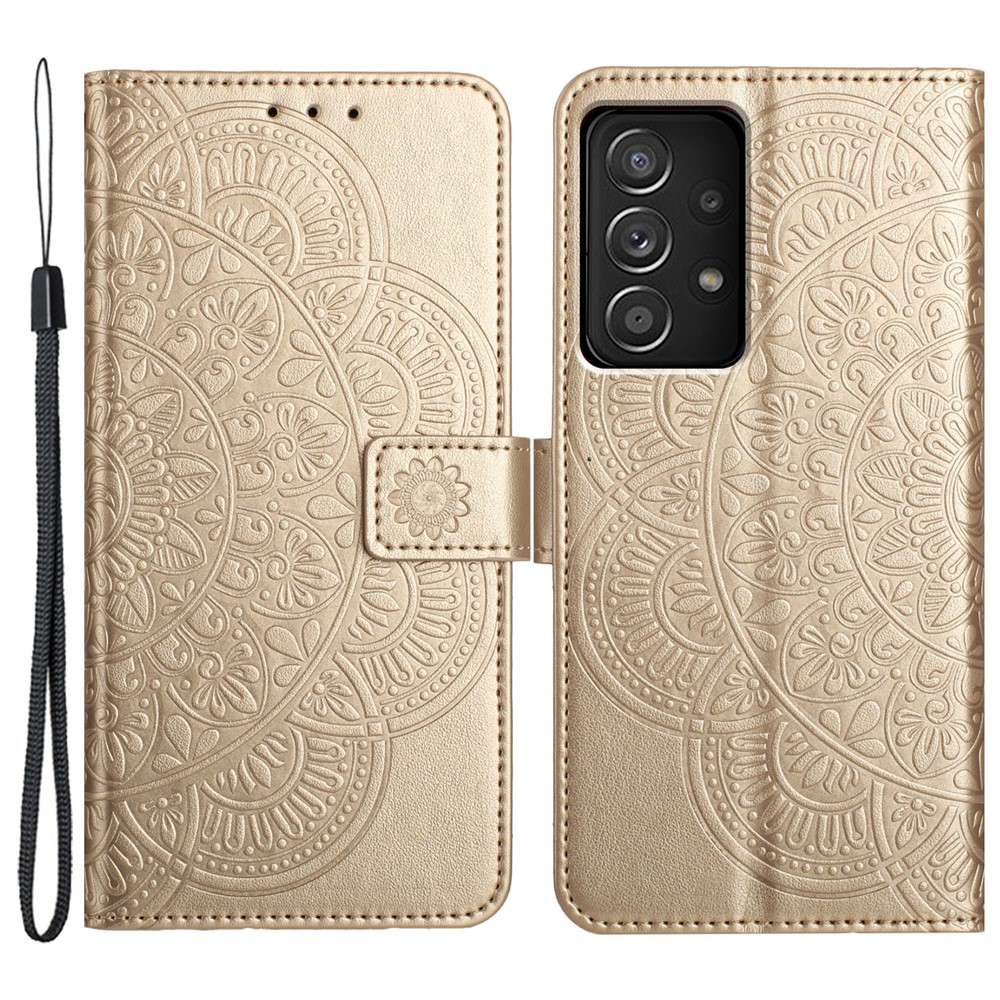 For Samsung Galaxy A73 5G Leather Case Card Holder Stand Wallet Phone Cover - Gold