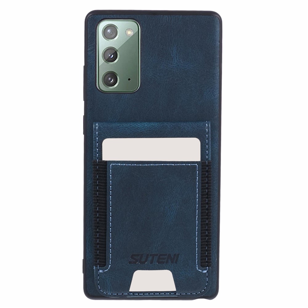 SUTENI H03 For Samsung Galaxy Note20 / Note20 5G Case Card Slots PU Leather Back Cover - Blue