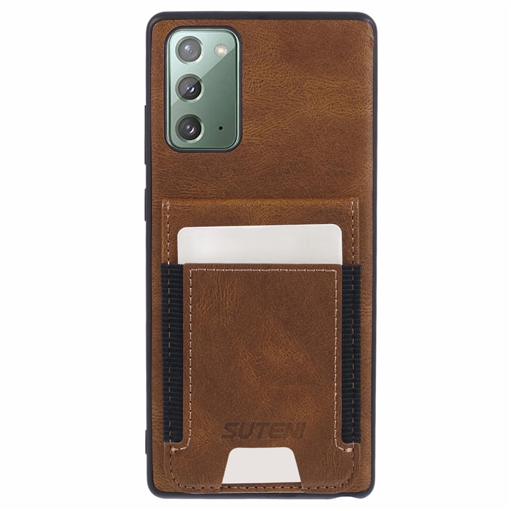 SUTENI H03 For Samsung Galaxy Note20 / Note20 5G Case Card Slots PU Leather Back Cover - Brown