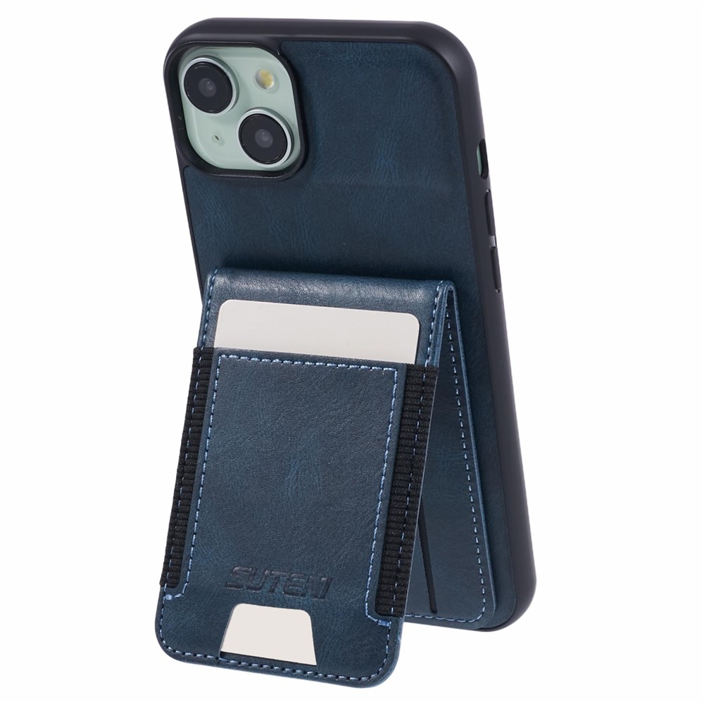 SUTENI H03 For iPhone 14 Plus Back Phone Cover PU Leather Vertical Flip Kickstand Case - Blue