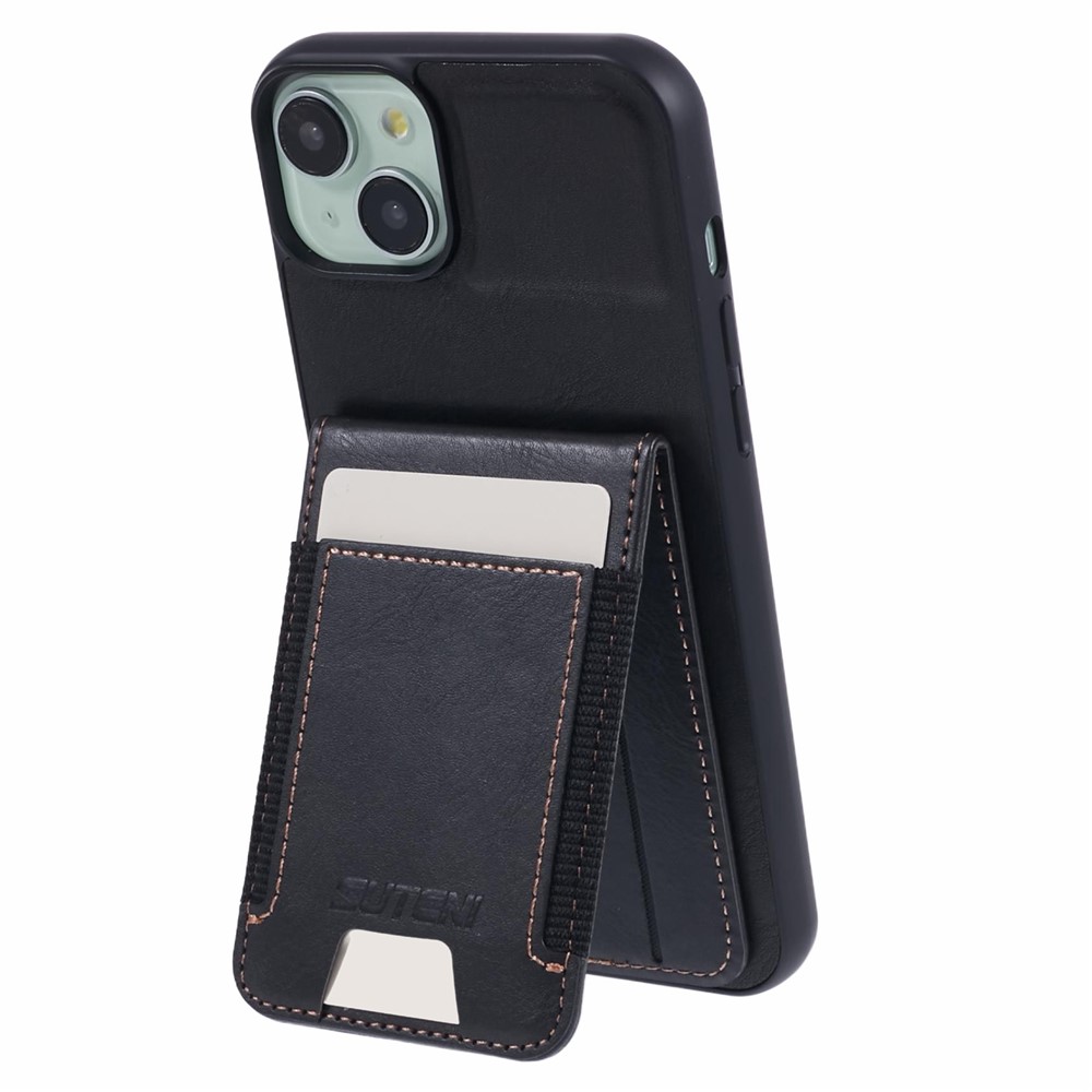 SUTENI H03 For iPhone 14 Plus Back Phone Cover PU Leather Vertical Flip Kickstand Case - Black