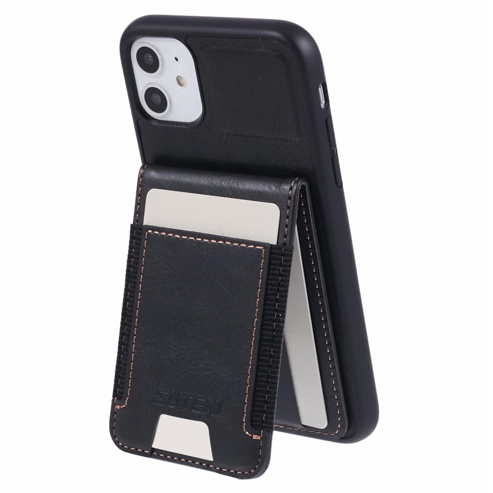SUTENI H03 For iPhone 11 Case Slim PU Leather Phone Cover with Card Holders - Black
