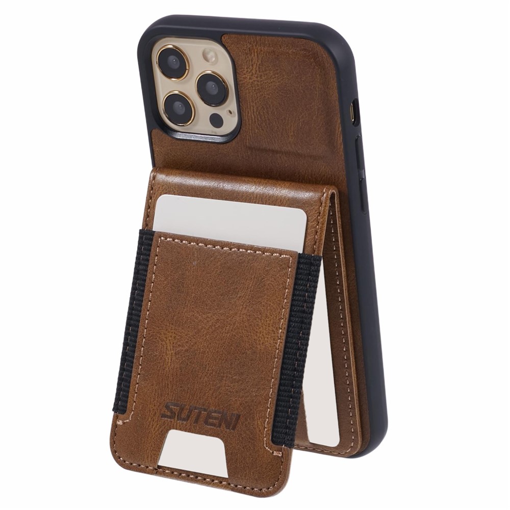 SUTENI H03 For iPhone 11 Case Slim PU Leather Phone Cover with Card Holders - Brown