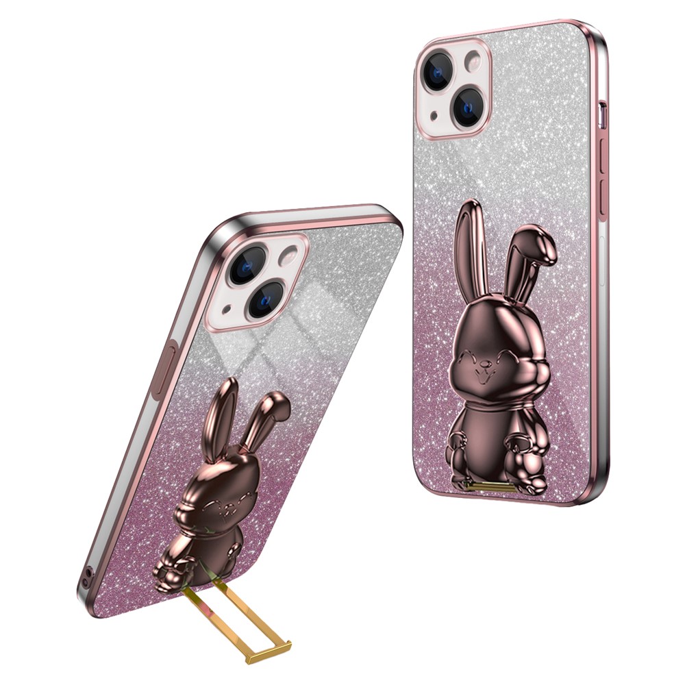 For iPhone 13 mini Kickstand Case Cute Rabbit Protective Phone Shell - Pink