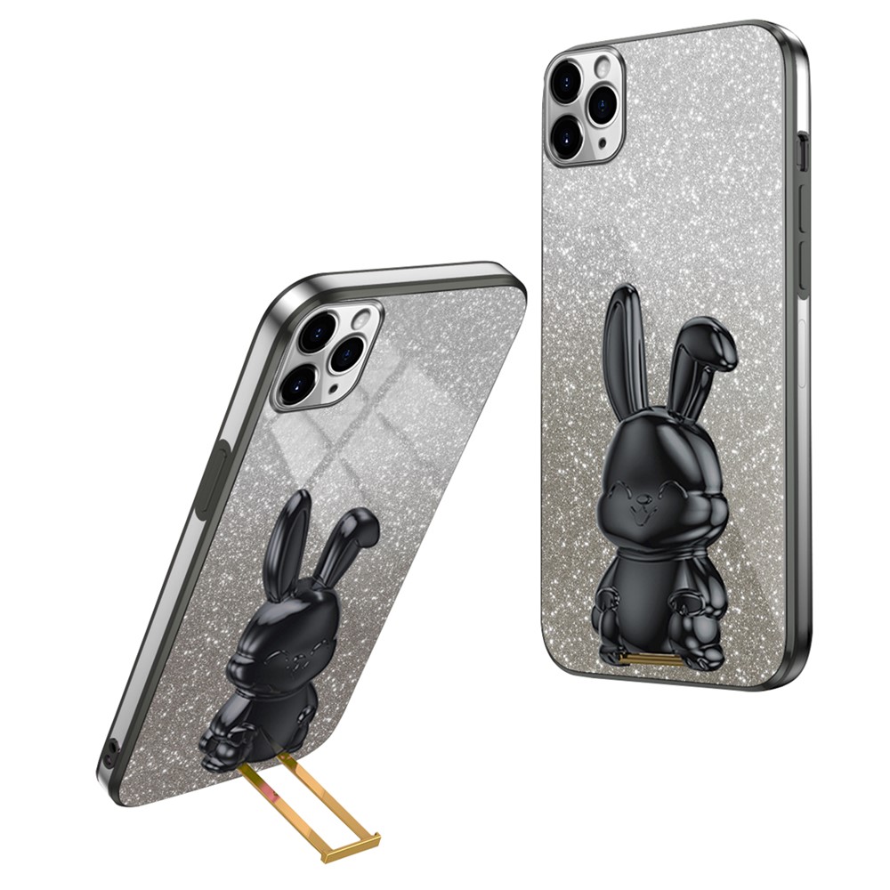 For iPhone 11 Pro Pull-out Kickstand Cartoon Rabbit Protective Case Phone Cover - Black