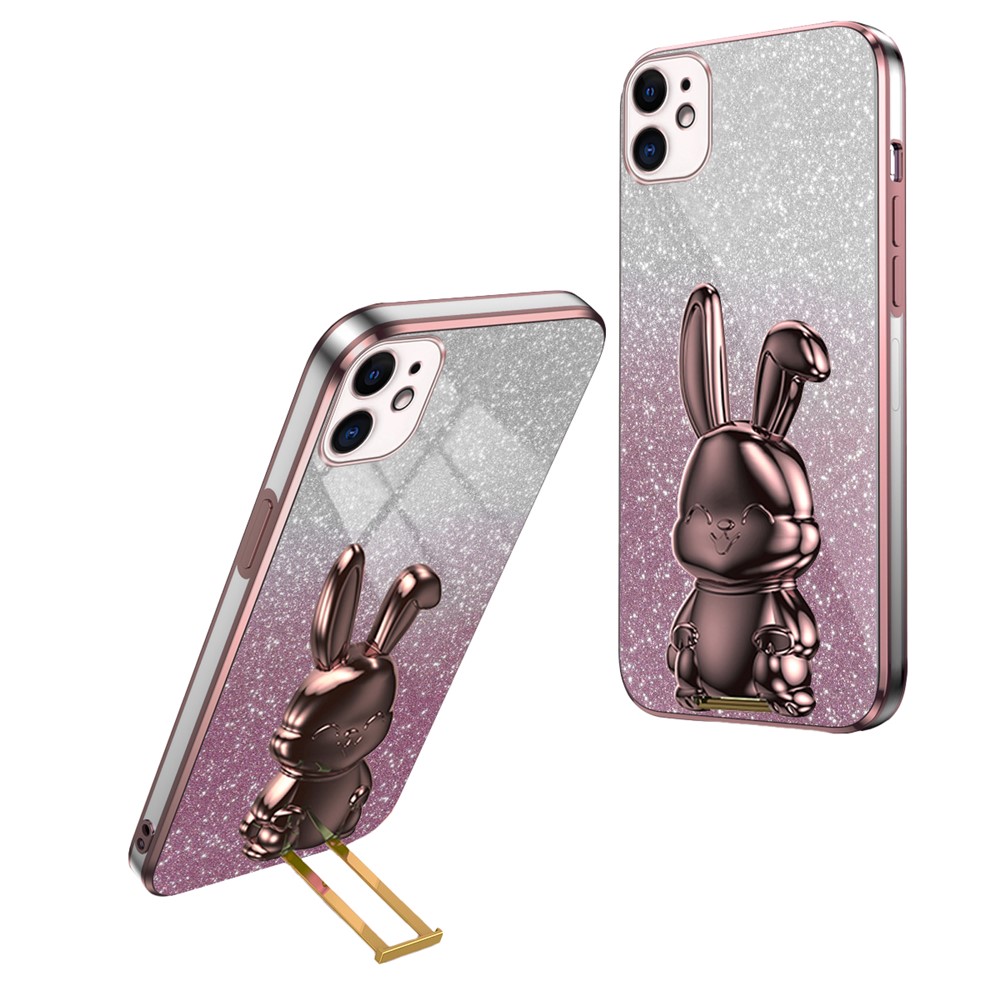 For iPhone 11 Pull-out Kickstand Cartoon Rabbit Case Smart Phone Protector Cover - Pink