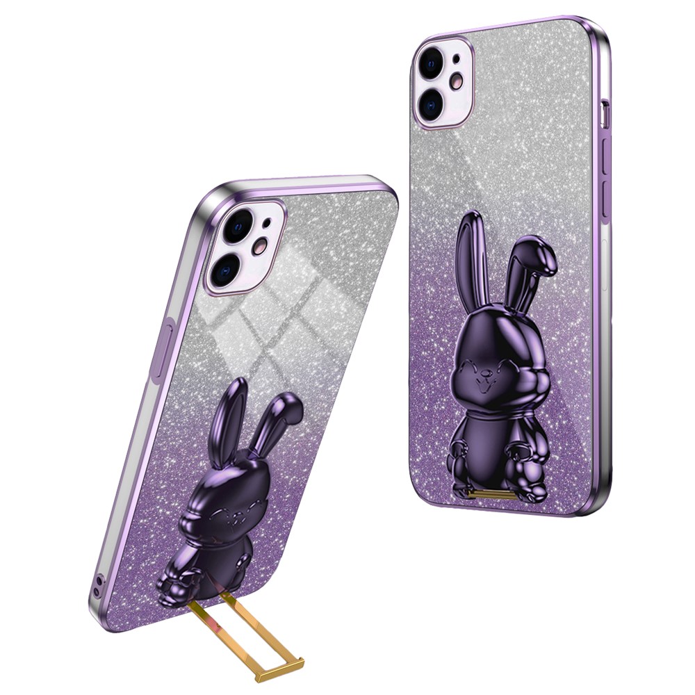 For iPhone 11 Pull-out Kickstand Cartoon Rabbit Case Smart Phone Protector Cover - Purple