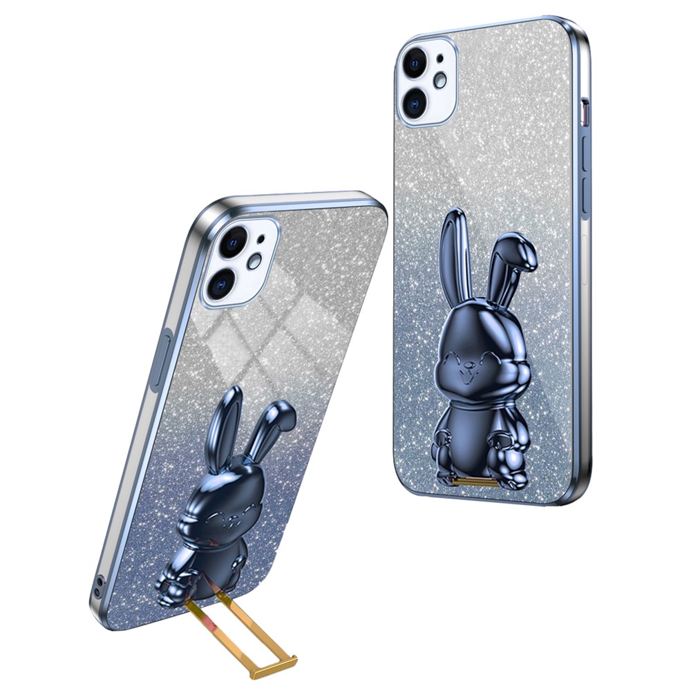 For iPhone 12 mini Glitter Powder Case Pull-out Kickstand Smart Phone Cover - Blue