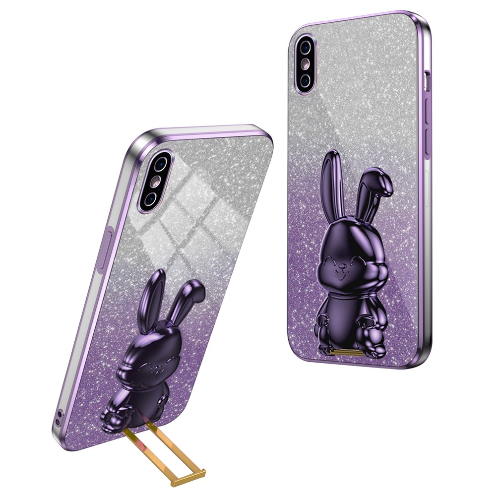 For iPhone XS Max Pull-out Kickstand Phone Cover Fall Protection Rabbit Case - Purple