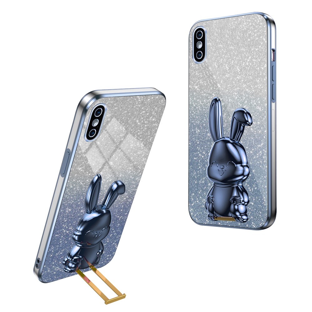 For iPhone XS Max Pull-out Kickstand Phone Cover Fall Protection Rabbit Case - Blue