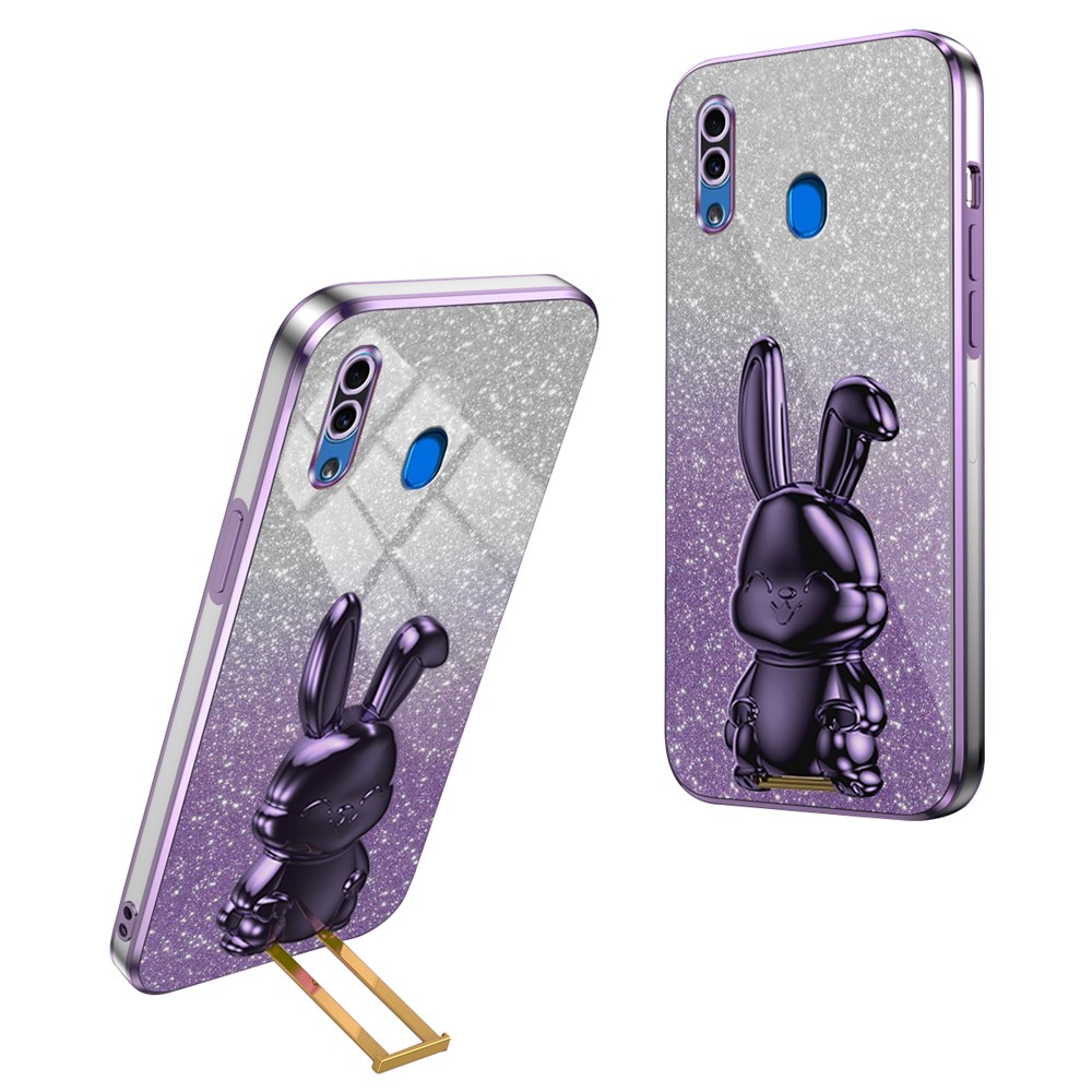 For Samsung Galaxy A20 / A30 Case Lovely Rabbit Pull-out Kickstand Bump Protection Phone Cover - Purple