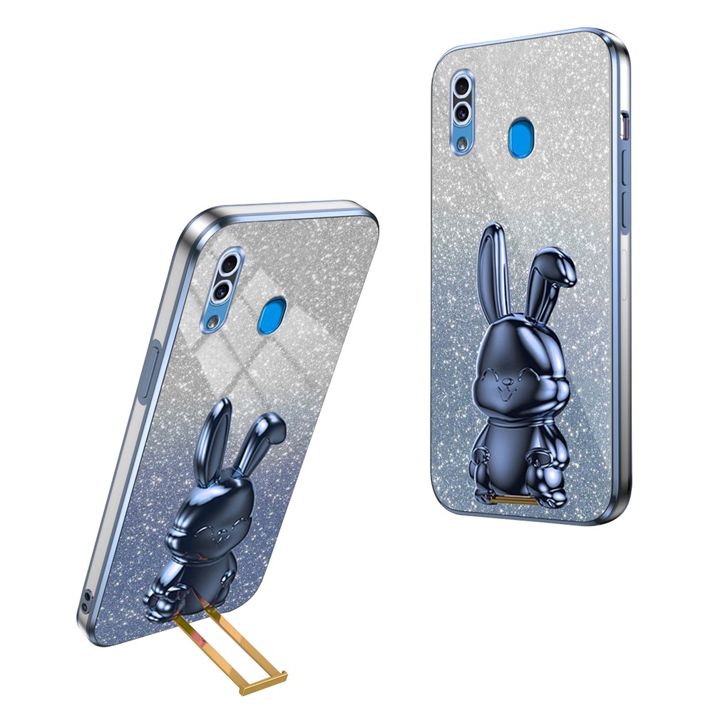 For Samsung Galaxy A20 / A30 Case Lovely Rabbit Pull-out Kickstand Bump Protection Phone Cover - Blue