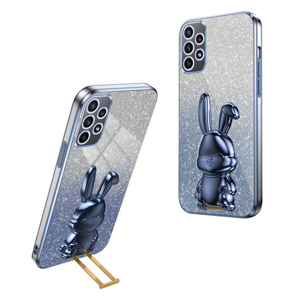 For Samsung Galaxy A72 4G / A72 5G Cell Phone Case Stylish Cartoon Rabbit Pull-out Kickstand Cover - Blue