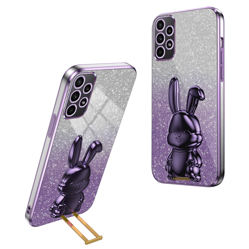For Samsung Galaxy A73 5G Case Cartoon Rabbit Hidden Pull-out Kickstand Phone Cover - Purple