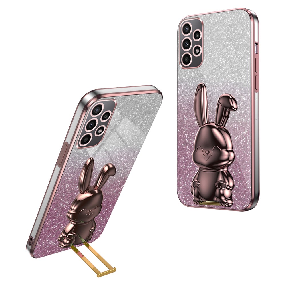 For Samsung Galaxy A73 5G Case Cartoon Rabbit Hidden Pull-out Kickstand Phone Cover - Pink