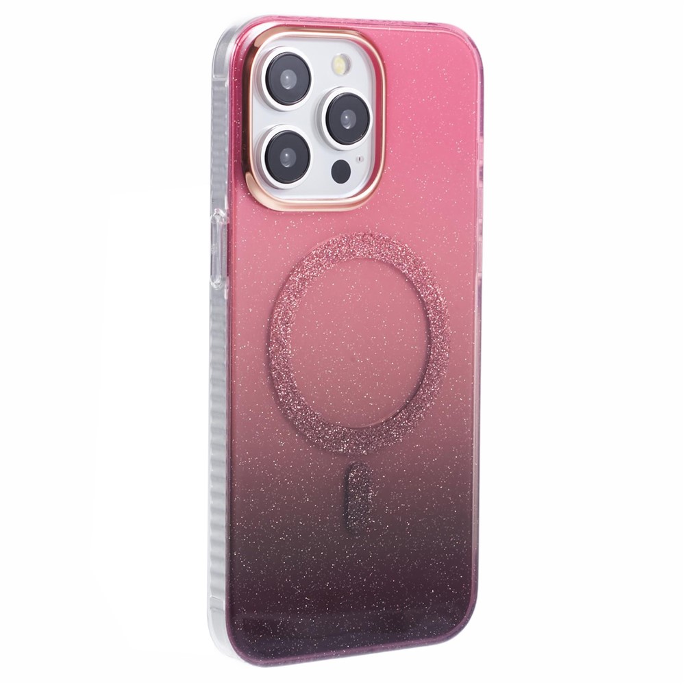 For iPhone 12 / 12 Pro Case Compatible with MagSafe Glitter Gradient TPU+Acrylic Slim Phone Case - Red