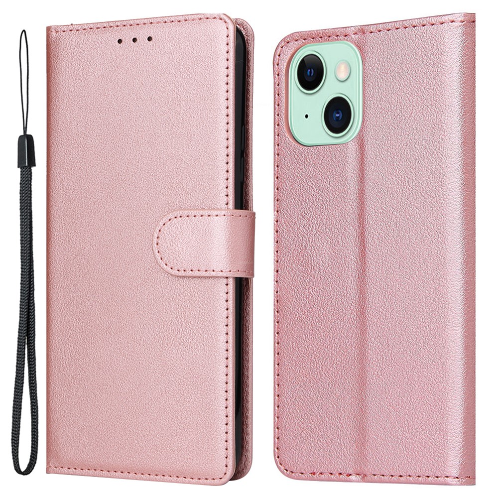 For iPhone 15 Plus Cell Phone Case Wallet PU Leather Stand Mobile Phone Cover - Rose Gold