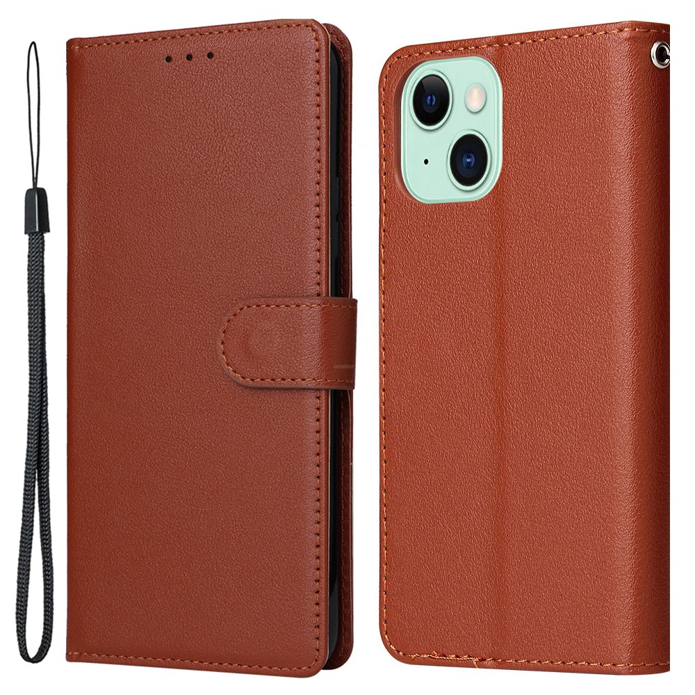 For iPhone 15 Plus Cell Phone Case Wallet PU Leather Stand Mobile Phone Cover - Brown