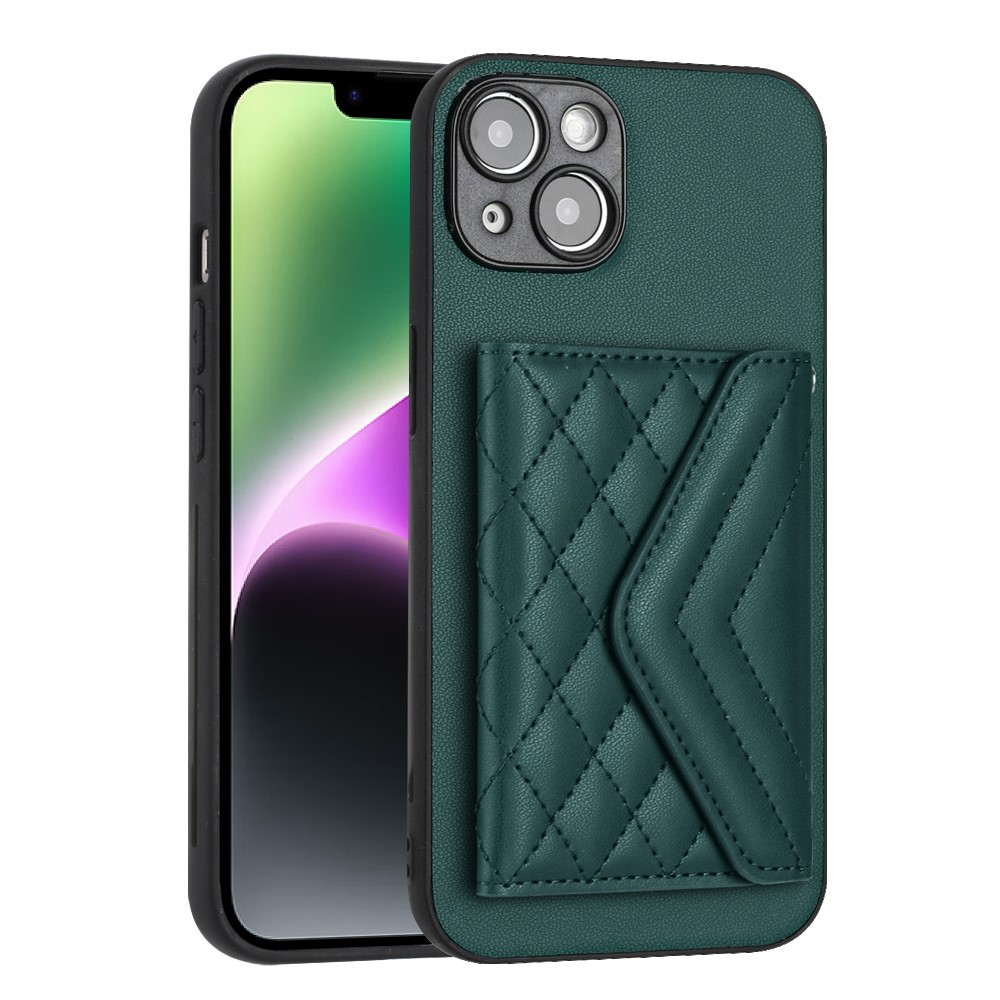 YB Leather Coating Series-8 For iPhone 14 Plus Case RFID Blocking Leather+TPU Card Slots Phone Cover - Green