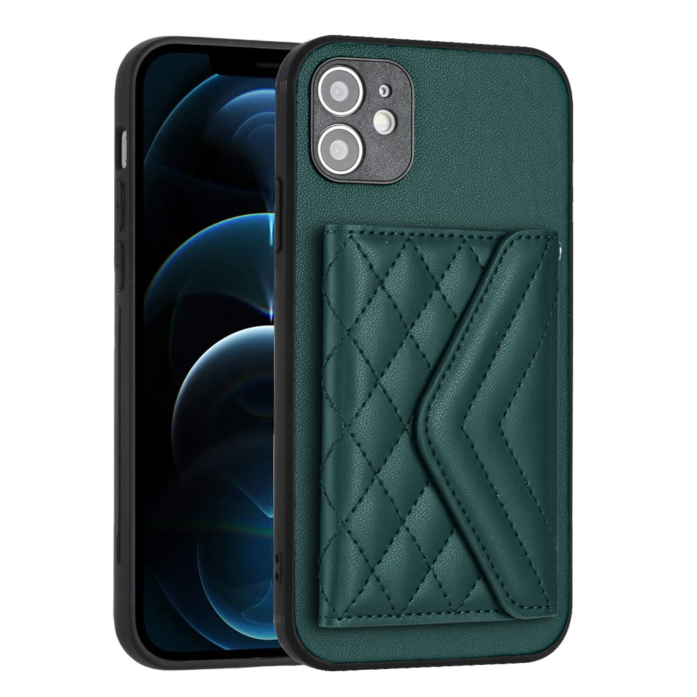 YB Leather Coating Series-8 For iPhone 12 6.1 inch Cell Phone Case RFID Blocking Card Slots Back Cover - Green