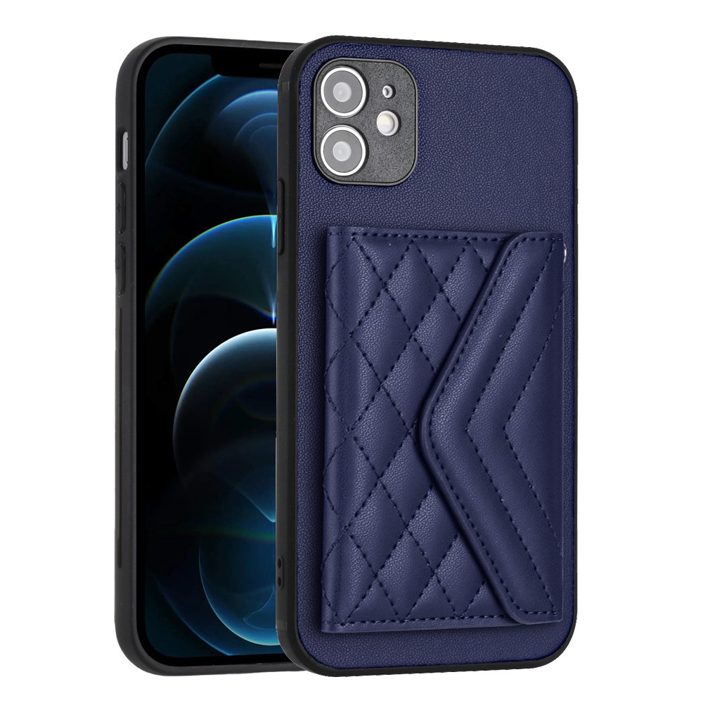 YB Leather Coating Series-8 For iPhone 12 6.1 inch Cell Phone Case RFID Blocking Card Slots Back Cover - Sapphire