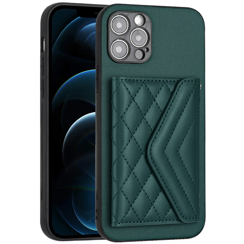 YB Leather Coating Series-8 For iPhone 12 Pro 6.1 inch Case Leather+TPU Phone Back Cover with Card Slots - Green