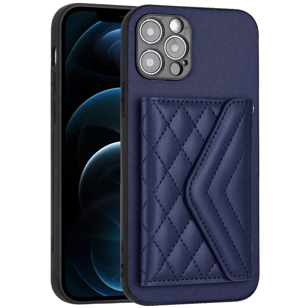 YB Leather Coating Series-8 For iPhone 12 Pro 6.1 inch Case Leather+TPU Phone Back Cover with Card Slots - Sapphire