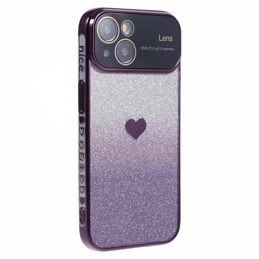 For iPhone 15 Plus TPU Case Glitter Gradient Love Heart Pattern Phone Cover - Dark Purple