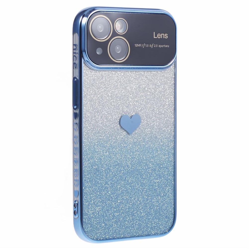 For iPhone 15 Plus TPU Case Glitter Gradient Love Heart Pattern Phone Cover - Blue