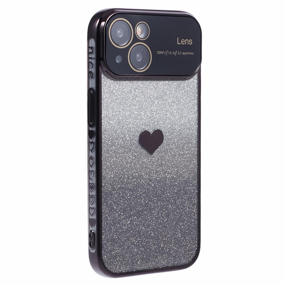 For iPhone 15 Plus TPU Case Glitter Gradient Love Heart Pattern Phone Cover - Black