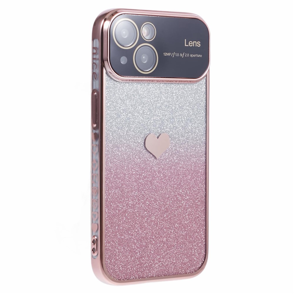 For iPhone 14 Plus TPU Case Love Heart Pattern Electroplating Edge Phone Cover - Pink