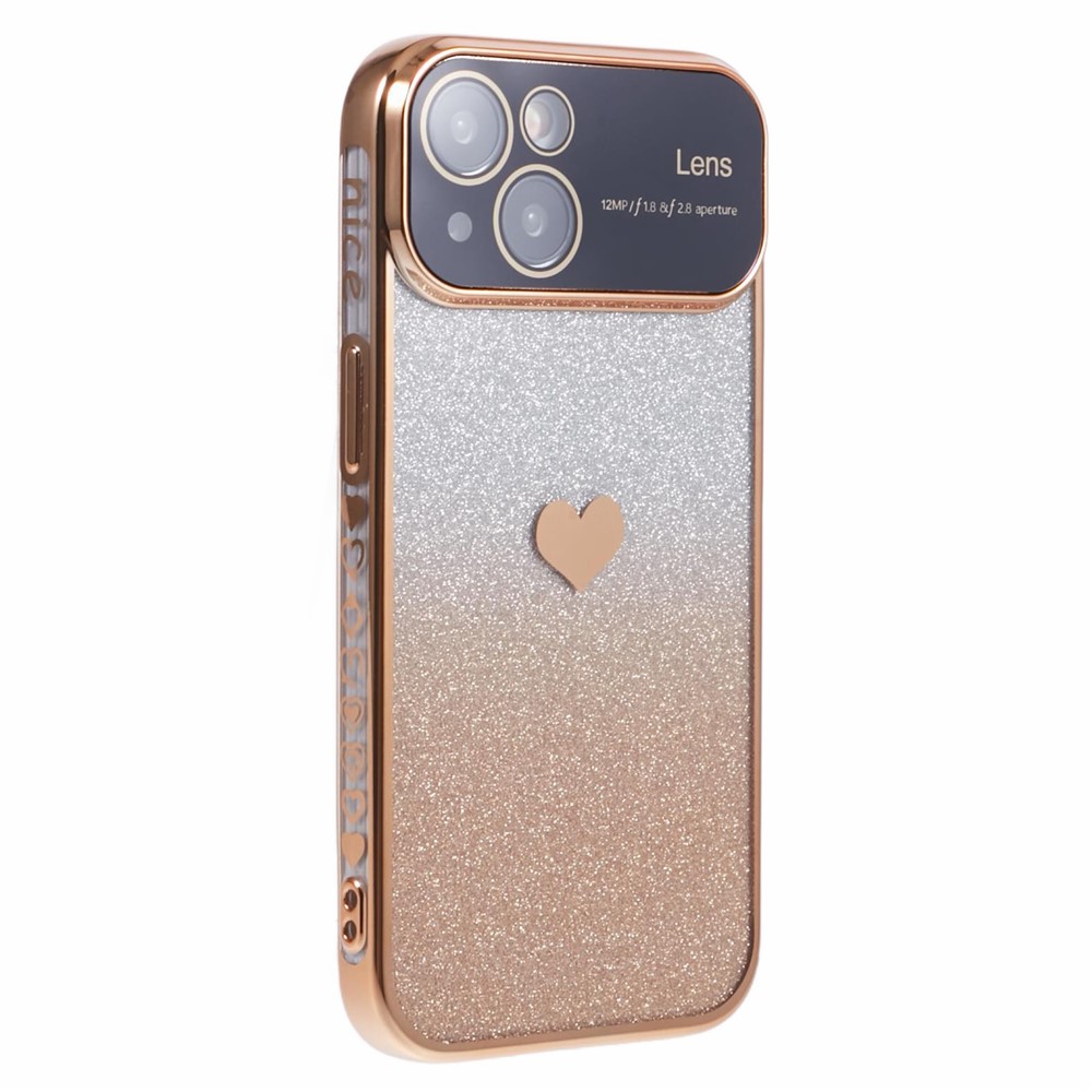 For iPhone 14 Plus TPU Case Love Heart Pattern Electroplating Edge Phone Cover - Gold